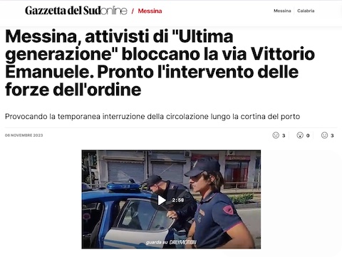 Messina, attivisti di “Ultima generazione” bloccano la via Vittorio Emanuele. Pronto l’intervento delle forze dell’ordine